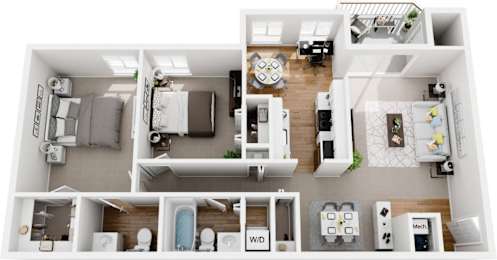 2 bedroom 1.5 bath 3d floor plan at Westwinds Apartments, Annapolis, MD, 21403