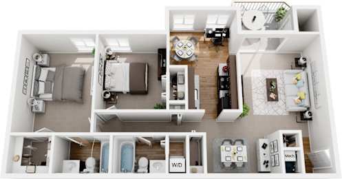 2 bedroom  bath deluxe non-renovated 3d floor plan at Westwinds Apartments, Annapolis, Maryland, 21403