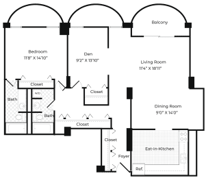 a floor plan of a house with bedrooms and a living room and a dining room