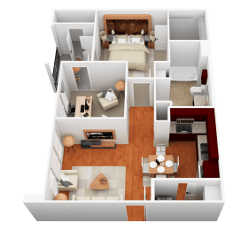 a 3d rendering of a bedroom and living room