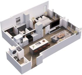 a 3176 sq ft apartment with a bedroom and a living room