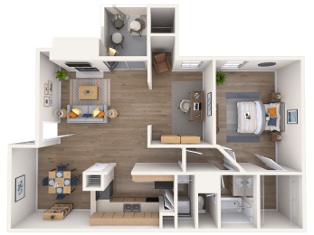 1 bedroom 1 bathroom floor plan G at Arboretum Oaks, Austin, Texas