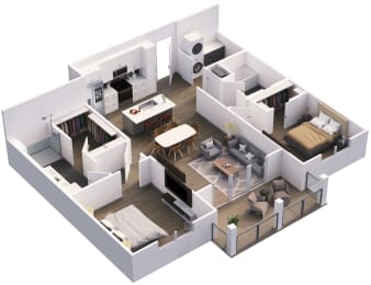 3d floor plan of a 2100 sq ft apartment