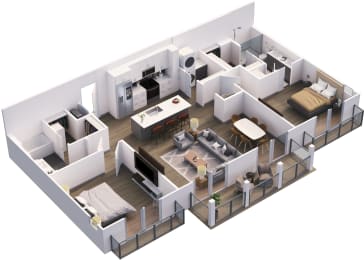 3d floor plan of a 2100 sq ft apartment