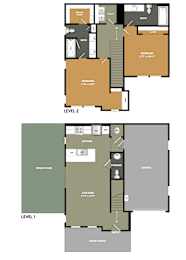A floor plan of a two-story residential building with labeled rooms.