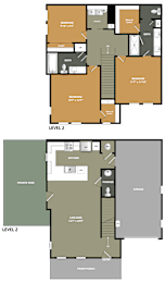 A floor plan of a two-story residential building with labeled rooms.