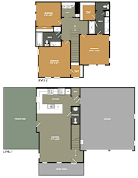 A floor plan of a two-story residential building with labeled rooms.
