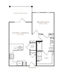 A floor plan of a home with a living room, dining room, bedroom, and closet.