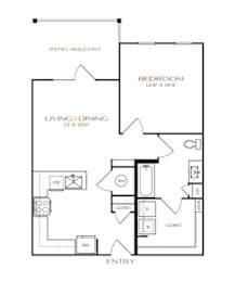 A floor plan of a home with a living room, dining room, bedroom, and closet.