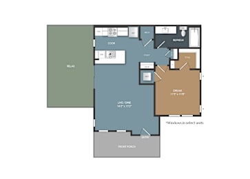 A floor plan of a house with a living room, kitchen, and bathrooms.