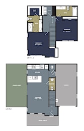 A floor plan of a two-story home with labeled rooms.