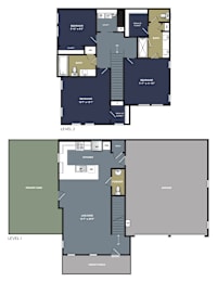 A floor plan of a two-story residential building with labeled rooms.