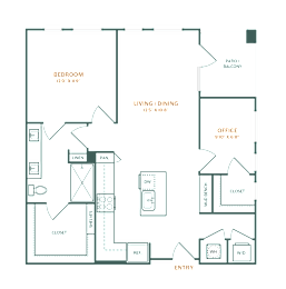 a floor plan of a 1 bedroom apartment