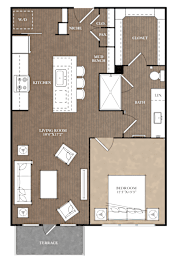 A floor plan of a house with a living room, bedroom, and kitchen.