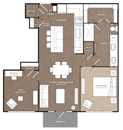 A detailed floor plan of a house layout with labeled rooms such as Kitchen, Bath, and Bedroom.