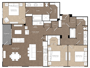 A detailed floor plan of a house with labeled rooms and furniture.