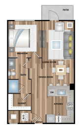 a floor plan of a living room with a bedroom and a dining room