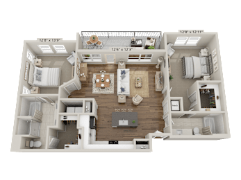 a 3 bedroom apartment with a shared bathroom and a living room