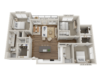 a 3rd floor apartment with a bedroom and a living room