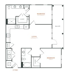 a floor plan of a 1 bedroom apartment at the biltmore apartments in cupertino
