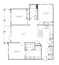 a floor plan of a 1 bedroom apartment with 1 bath