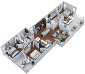 a 3d floor plan of a house