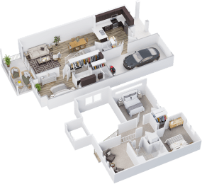 a rendering of a 3d floor plan of a house