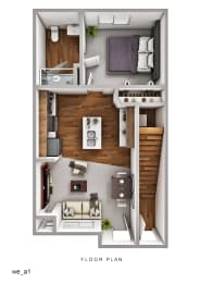  Floor Plan Apartment Style- 1 Bedroom 1 Bathroom Accessible