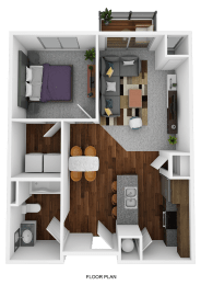 a 3d rendering of a furnished apartment with a bedroom and living room