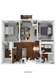 a 3d floor plan of a bedroom with a bathroom and a living room