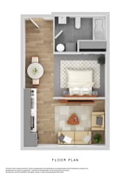 a sq ft floor plan with a bedroom and a living room