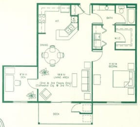  Floor Plan 1 Bedroom / 1 Bathroom /w Den