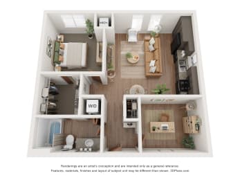  Floor Plan Hickory 1 Bedroom 1 Bathroom with Den