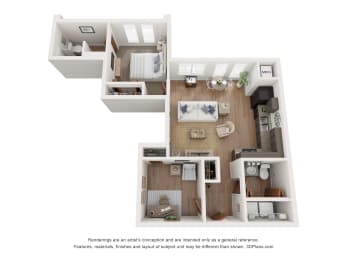  Floor Plan Oakwood 1 Bedroom 1 Bathroom with Den