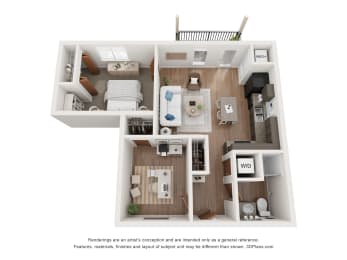  Floor Plan Walnut  1 Bedroom 1 Bathroom with Den