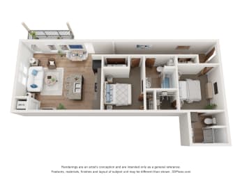  Floor Plan Birch  2 Bedroom 2 Bathroom