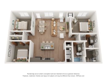  Floor Plan Ash  3 Bedroom 2 Bathroom