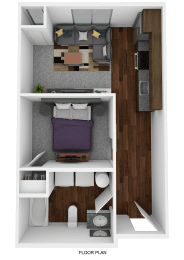 a floor plan of a room with a bedroom and a living room