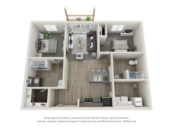  Floor Plan Apartment 2 Bedroom 2 Bathroom
