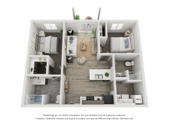  Floor Plan Apartment Style - 2 Bedroom 2 Bathroom