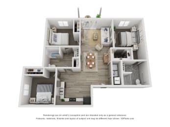  Floor Plan Apartment Style -  3 Bedroom 2 Bathroom