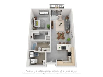  Floor Plan Cobalt - 1 Bedroom 1 Bathroom