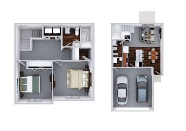  Floor Plan 2 Bedroom 1.5 Bathroom w/ Attached Garage