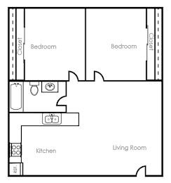  Floor Plan 2 Bed 1 Bath