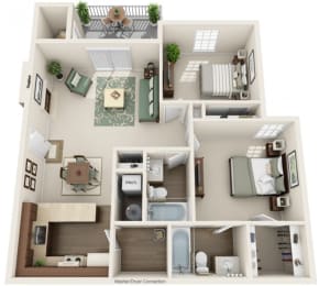 this is a 3d floor plan of a 824 square foot 1 bedroom apartment at the