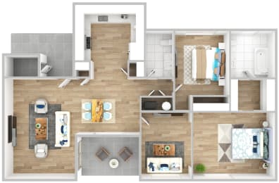 a 3d rendering of the floor plan of a modern apartment
