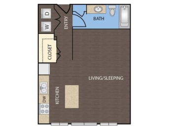 Studio 602 Sq. Ft. Floor Plan at Alamo Heights, San Antonio, TX 78209