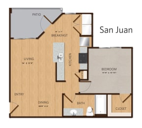 1 bed 1 bath floor plan A at Villa Espada Apartments, San Antonio, 78221