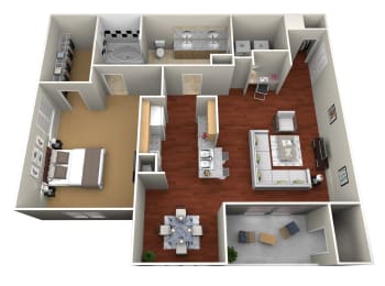 a 3d drawing of a floor plan with a bedroom and living room