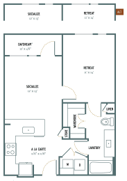 A1 - 1 Bedroom 1 Bath 674 Sq. Ft. Floor Plan at Gatsby on Ross, Texas, 75204
